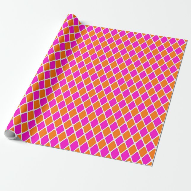 60er Mod Pink und Orange Diamond Geschenkpapier (Ungerollt)