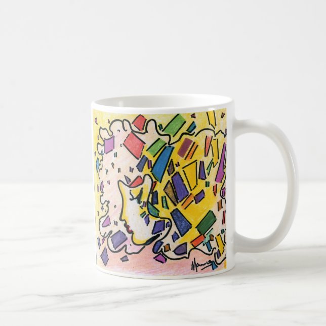 60er Peter Max farbenfrohe Aquarellfarben-Konfitti Kaffeetasse (Rechts)