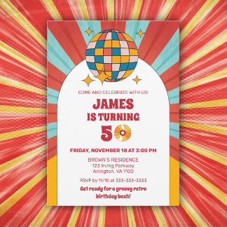 60er Retro 50. 60. 70. Erwachsener Geburtstagsgroo Einladung