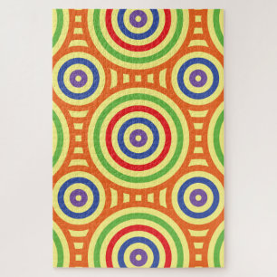 60er Retro Circular Geometric Pattern. Rot, Grün