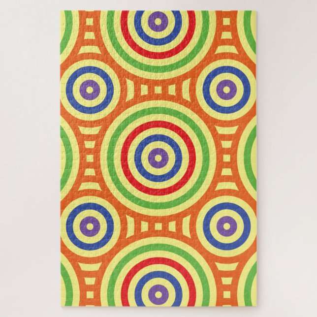 60er Retro Circular Geometric Pattern. Rot, Grün (Vertikal)