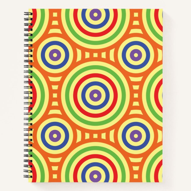 60er Retro Circular Geometric Pattern. Rot, Grün Notizbuch (Vorderseite)