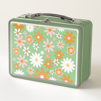 60er Retro-Küche Blumen-Avocado-Metall-Lunchbox Metall Brotdose