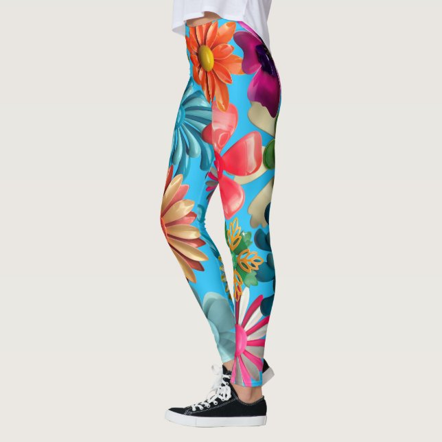 60er Retro MOD Colorful Hippie Daisy Blume Blue Leggings (Links)