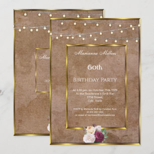 60er Sand Grunge Gold Lichterketten Rosen Einladung
