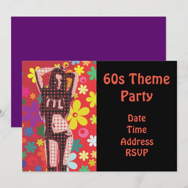 60er Thema Blume Power Party Einladung (Vorne/Hinten)