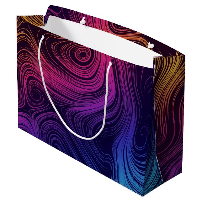 60er Vibe Circles & Wirbel Cooles Muster Große Geschenktüte (Rückseite Schrägansicht)