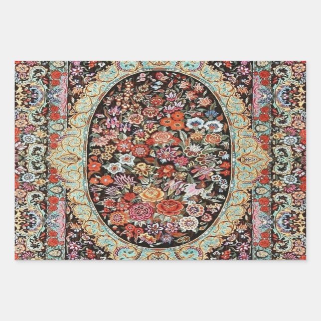 60er Vintag Persisch Türkisches Blumendekoupage Geschenkpapier Set (Vorderseite)