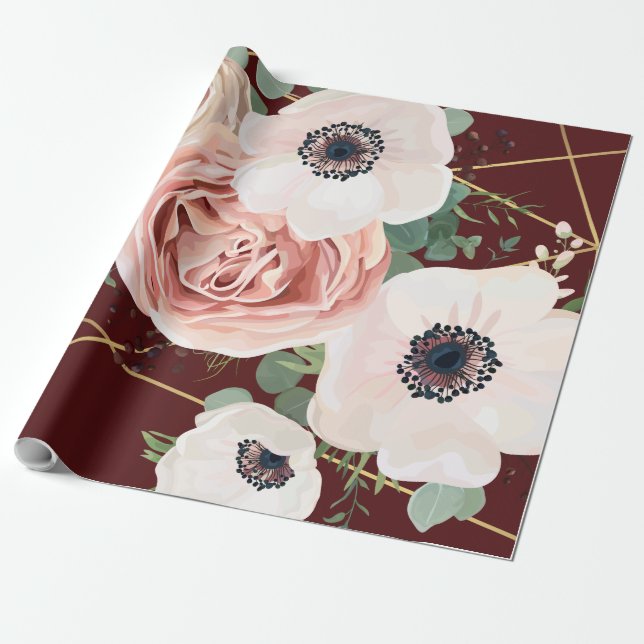60lb Wrapping Paper Roll Geometric Garden Wein Geschenkpapier (Ungerollt)