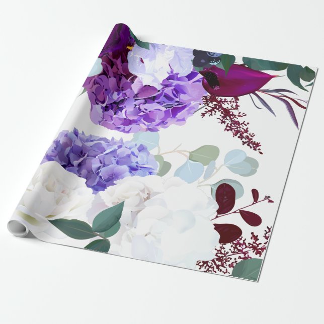 60lb Wrapping Paper Roll Lavender Hibisken auf Wei Geschenkpapier (Ungerollt)
