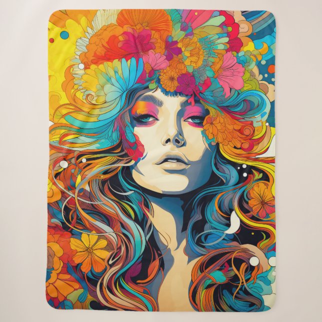 60s 70s Hippy Woman Psychedelic Hippie Sherpadecke (Vorderseite)