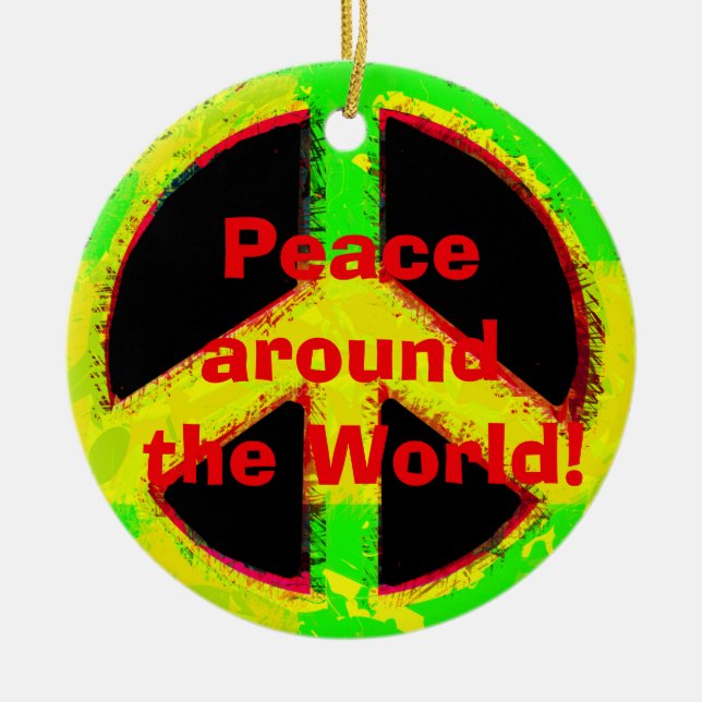 60's Hippy Peace Sign Retro Art Keramik Ornament (Vorne)