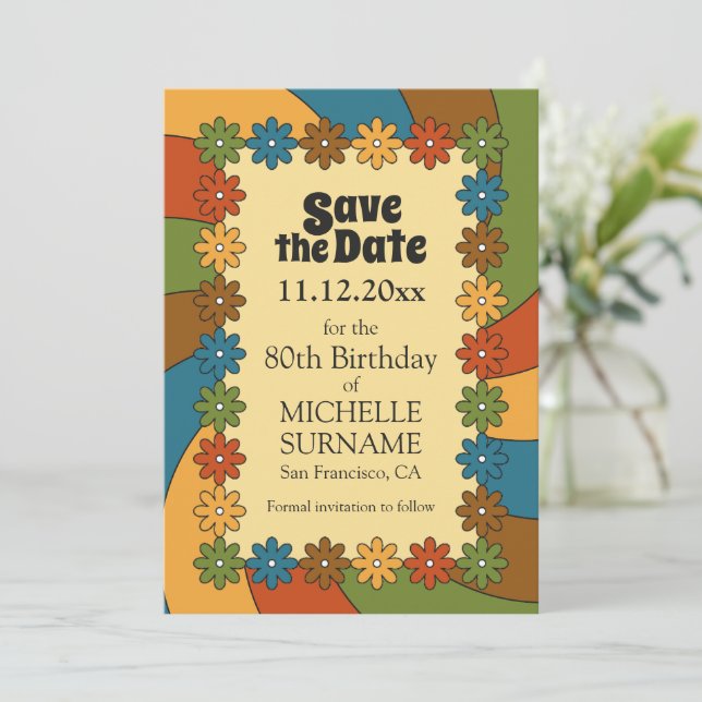 60s Inspired Birthday Party for Retro Enthusiasts  Save The Date (Stehend Vorderseite)