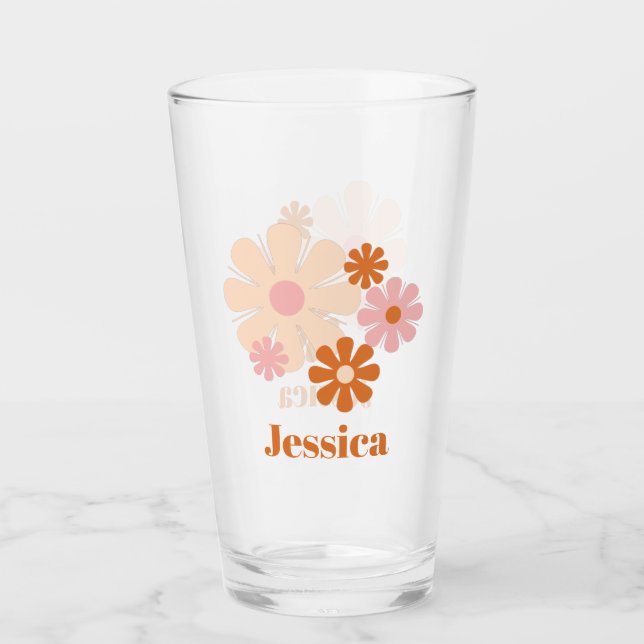 60s les années 70 Fleurs rétro rose orange verre (Devant)