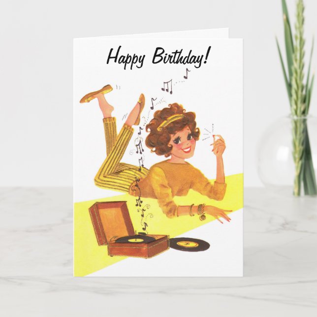 60's Music Girl Happy Geburtstag Karte (Vorderseite)