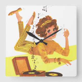 60's Music Girl Quadratische Wanduhr