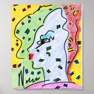 60s Peter Max profil style avec confitti Posters