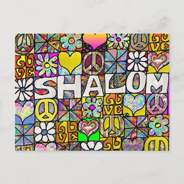 60s Psychedelic Shalom LOVE Postkarte (Vorderseite)