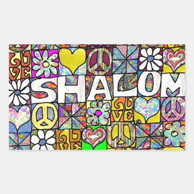 60s Psychedelic Shalom LOVE Rechteckiger Aufkleber (Vorderseite)