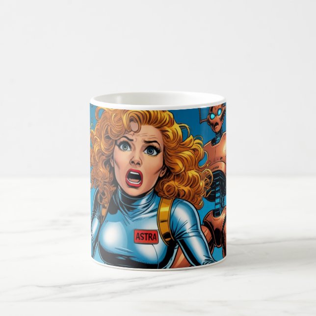 60s Scifi Woman running from Alien Robot Kaffeetasse (Mittel)
