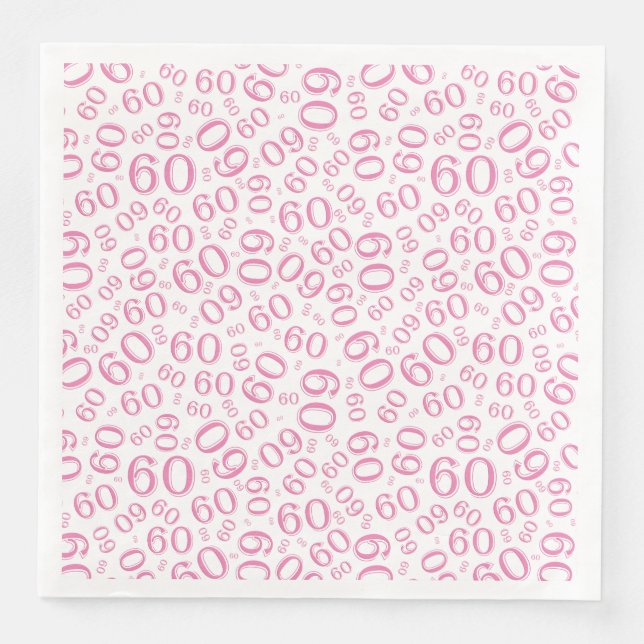 60th Age Random Number Pattern Pink/White Serviette (Vorderseite)