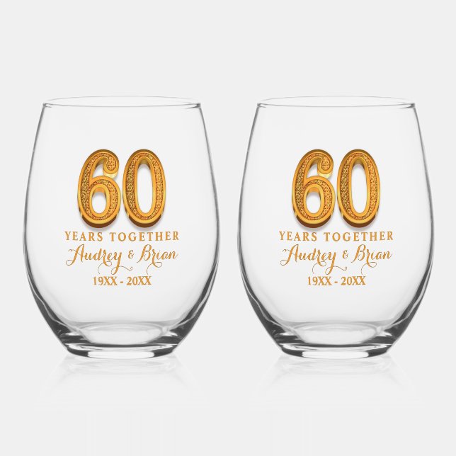 60th Anniversary Personalized Weinglas Ohne Stiel (Vorderseite)