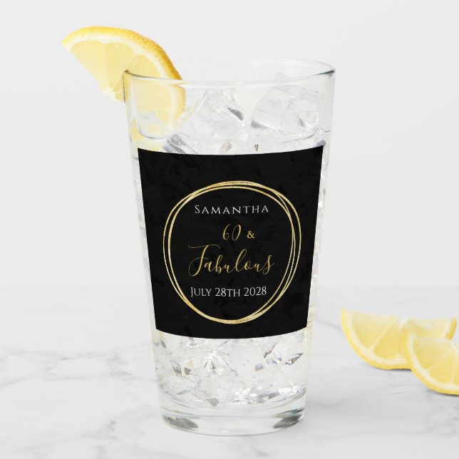 60th Birthday Black Gold Personalized Party Favor Glas (Vorderseite Ice)