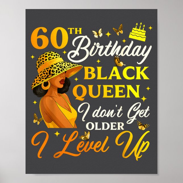 60th Birthday Black Queen Level Up Emwering For Wo Poster (Vorne)