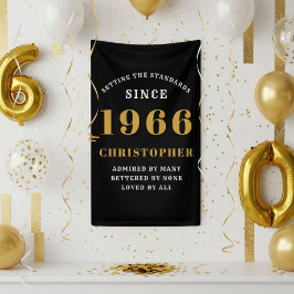 60th Birthday Born 1966 Add Name Black Gold Banner