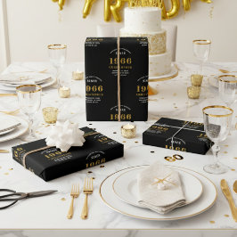 60th Birthday born 1966 Add Name Black Gold Geschenkpapier Set