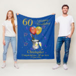60th Birthday Celebration Blue Fleece Blanket<br><div class="desc">Stylish 60th Happy birthday, weißer Tag. Feys hat Champagner Glasses and Ballons and Confetti all, wir haben Blue Background with gold colored text. Perfect a gift to celebrate a 60th birthday, something that they can cherish and snuggle up with, Can be customize by amending the titles and age then personalize...</div>