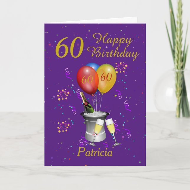 60th Birthday Celebration Purple Gold Card Karte (Vorderseite)