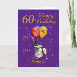 60th Birthday Celebration Purple Gold Card Karte
