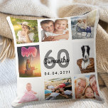 60th birthday custom photo collage woman white kissen<br><div class="desc">A unique gift for a womans 60th birthday, celebrating her life with a collage of 8 of your own photos, pictures. Personalize and add her name, age 60 and a date. A chic white background. Gray and black letters and numbers. The name is written with a modern hand lettered style...</div>