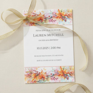 60th Birthday Fall Leaves and Gold Celebration Einladung