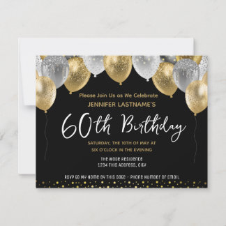 60th Birthday Gold and Black  Einladung