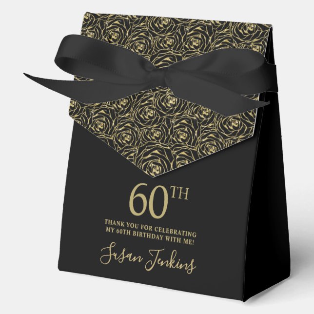60th Birthday Gold Glitter Roses Thank You  Geschenkschachtel (Vorderseite)
