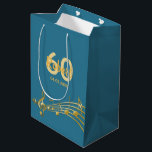 60th Birthday gold music notes teal blue green Mittlere Geschenktüte<br><div class="desc">Teal,  blue green background with faux gold music notes for a 60th birthday. Templates for the age 60,  name and date.  The name is written in a hand-lettered style script.  Golden letters and number.</div>