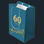 60th Birthday gold music notes teal blue green Mittlere Geschenktüte<br><div class="desc">Teal,  blue green background with faux gold music notes for a 60th birthday. Templates for the age 60,  name and date.  The name is written in a hand-lettered style script.  Golden letters and number.</div>