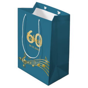 60th Birthday gold music notes teal blue green Mittlere Geschenktüte