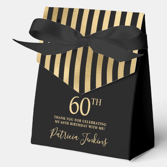 60th Birthday Gold Striped Thank You  Geschenkschachtel (Vorderseite)