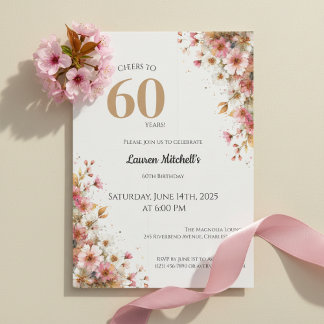 60th Birthday Invitation Elegant Gold Floral Style Einladung