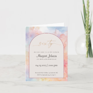 60th Birthday Invitation | Pastel Watercolor Gold Einladung