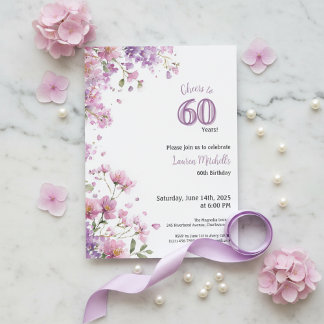 60th Birthday Invitation Purple Floral Elegant Einladung