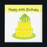 60th Birthday Magnet<br><div class="desc">Ein hellgelber Kuchen mit weißen Polka Punkten.. ein lustiger Geburtstagsmagnet.</div>