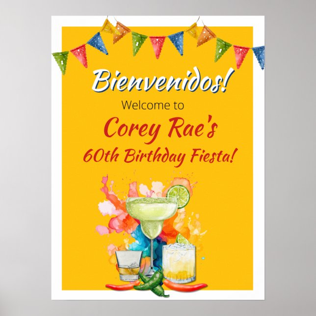 60th Birthday Mexican Fiesta Bienvenidos Welcome  Poster (Vorne)