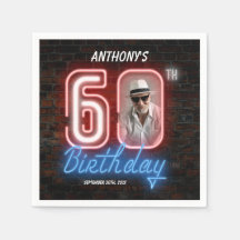 60th Birthday Neon 80s Retro Modern Custom Photo