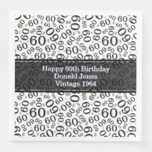 60th Birthday Number Pattern Black and White Serviette