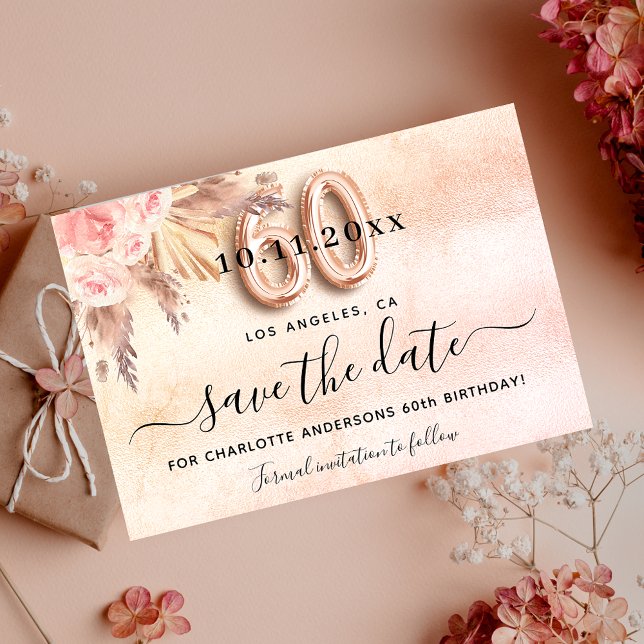 60th birthday pampas rose gold florals save the date (Von Creator hochgeladen)