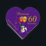 60th Birthday Party Celebration Purple Guest Notizbuch<br><div class="desc">A stylish 60th birthday party guest book, with an ice bucket , bottle of bubbly sparkling wine, flute glasses, age balloons and confetti all on a purple background with gold colored text. This fabulous heart shaped birthday guest book makes a fabulous gift or party memento. Perfect for milestone birthdays such...</div>